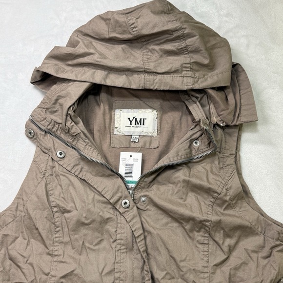 YMI Utility Hooded Anorak Vest Cinder Brown Zip Drawstring NWT Size XL/EG - Picture 8 of 9